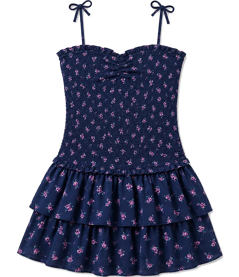 Theme NYC Lola Floral Print Sleeveless Smocked Bodice Ruffle Skirt Dress