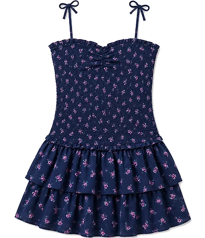Theme NYC Lola Floral Print Sleeveless Smocked Bodice Ruffle Skirt Dress