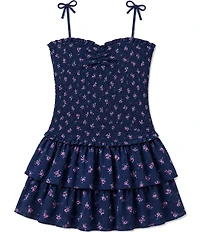 Theme NYC Lola Floral Print Sleeveless Smocked Bodice Ruffle Skirt Dress