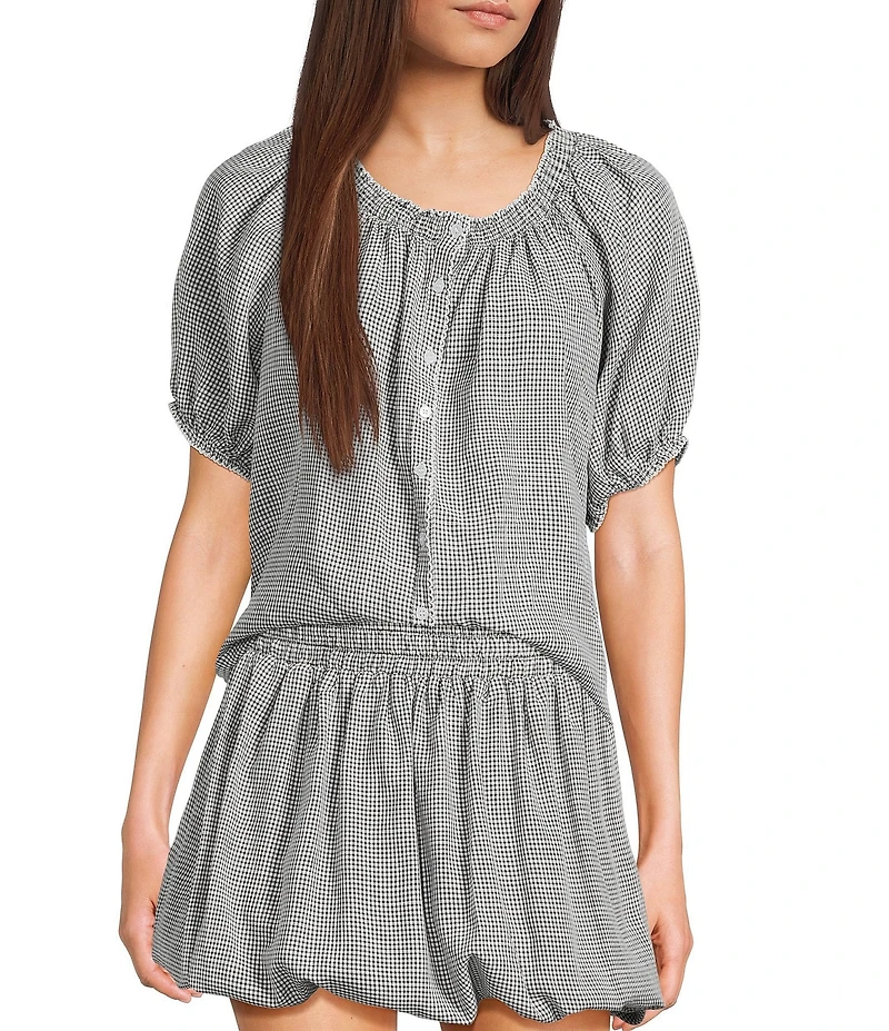 Things Between Button Front Gingham Woven Coordinating Top