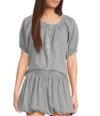 Things Between Button Front Gingham Woven Coordinating Top