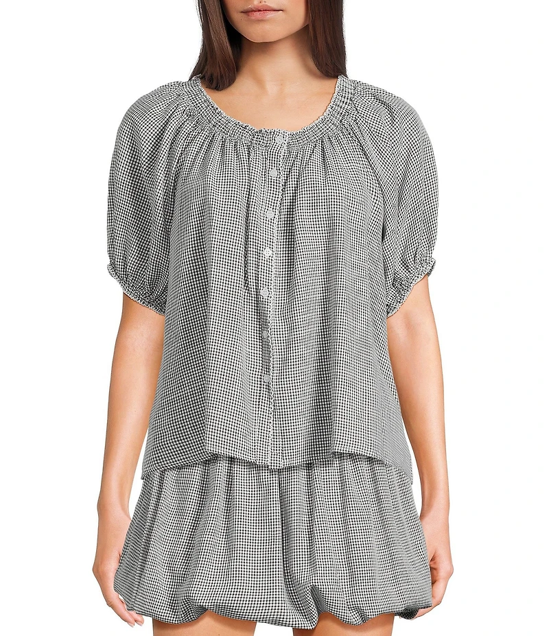 Things Between Button Front Gingham Woven Coordinating Top
