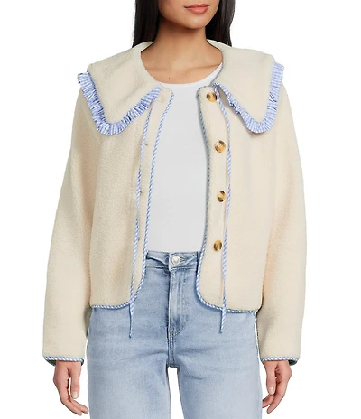 Things Between Button Front Long Sleeve Sailor Collared Jacket