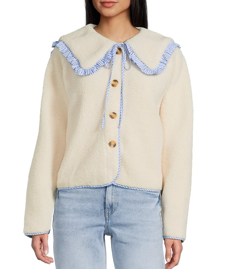 Things Between Button Front Long Sleeve Sailor Collared Jacket