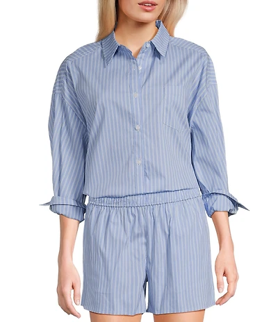 Things Between Button Front Stripe Coordinating Poplin Top
