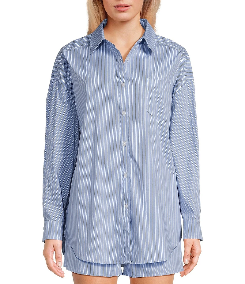 Things Between Button Front Stripe Coordinating Poplin Top