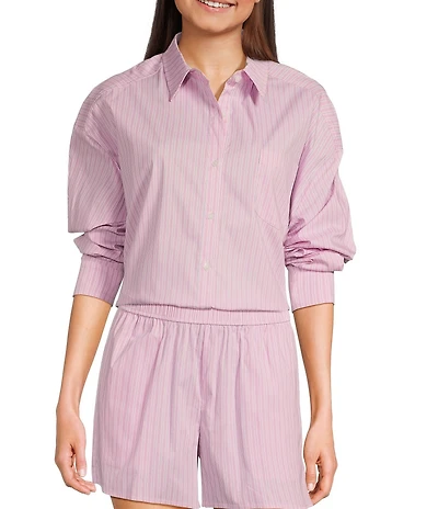 Things Between Button Front Stripe Coordinating Poplin Top
