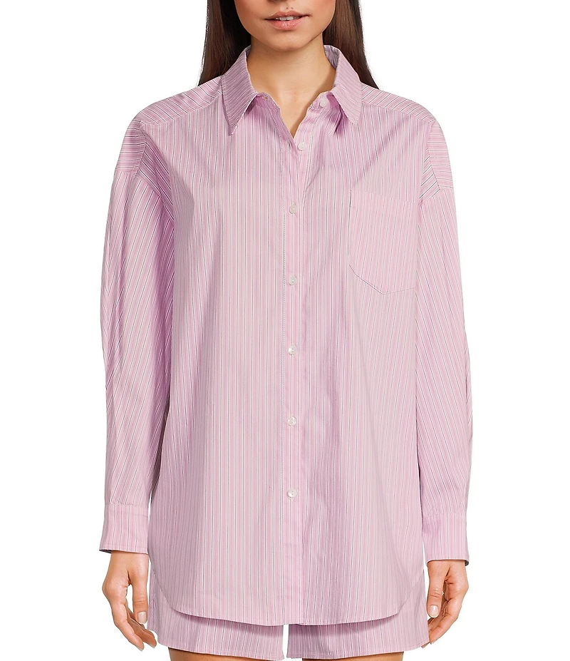 Things Between Button Front Stripe Coordinating Poplin Top