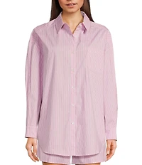 Things Between Button Front Stripe Coordinating Poplin Top
