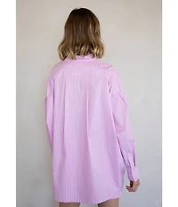 Things Between Button Front Stripe Coordinating Poplin Top