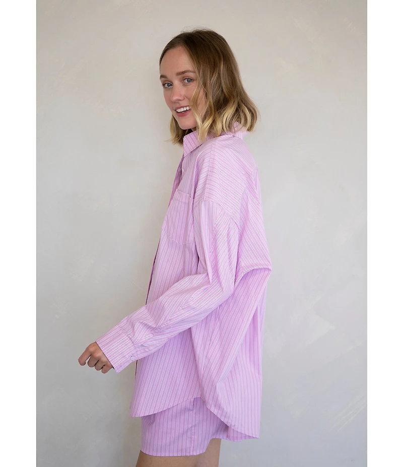 Things Between Button Front Stripe Coordinating Poplin Top