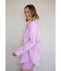 Things Between Button Front Stripe Coordinating Poplin Top