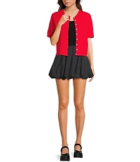 Things Between Cable Knit Button Front Short Sleeve Cardigan