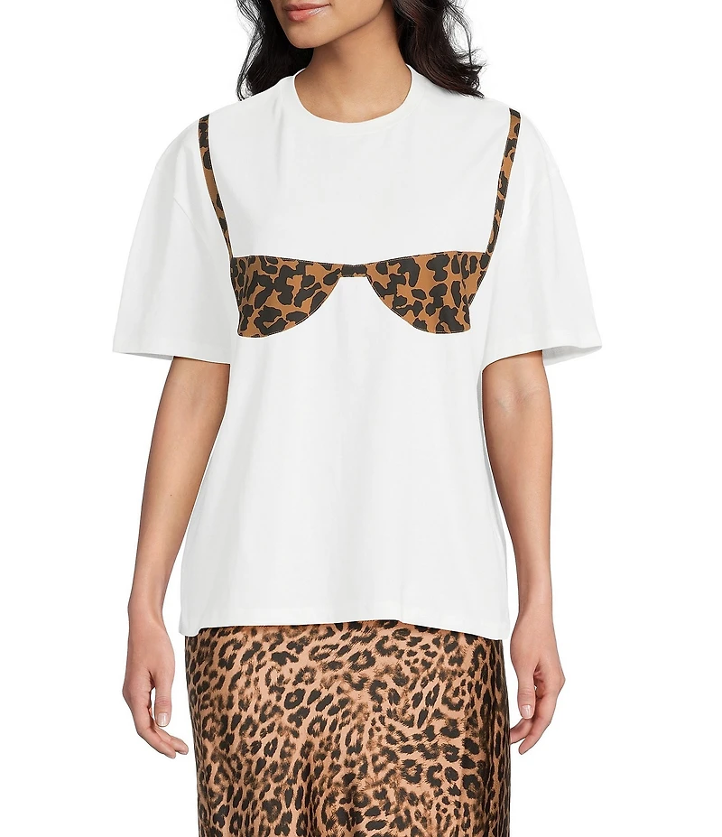 Things Between Cheetah Bra Crew Neck Short Sleeve Knit Tee