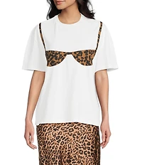 Things Between Cheetah Bra Crew Neck Short Sleeve Knit Tee