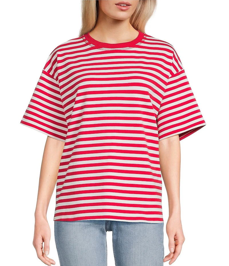 Things Between Crew Neck Stripe Short Sleeve Boxy T-Shirt