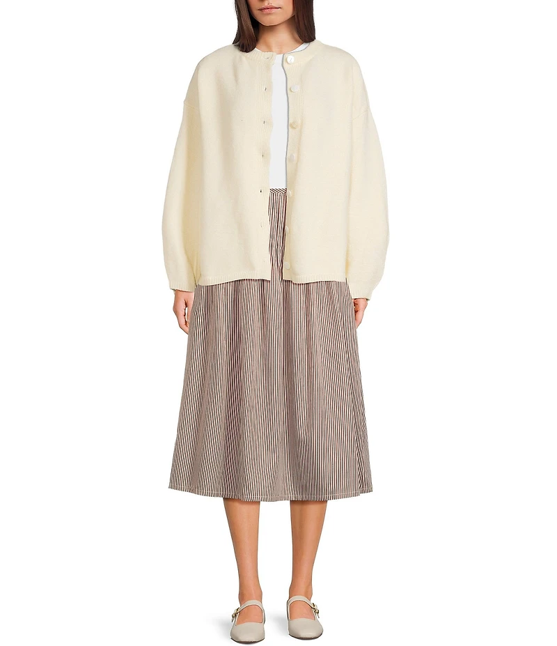 Things Between Drop Waist Stripe Midi Skirt