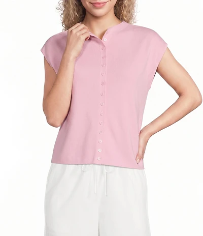 Things Between Knit Button Front Cap Sleeve Cardigan