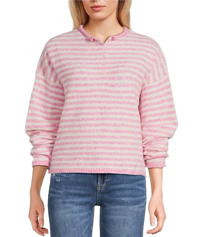 Things Between Piper Striped Partial Button-Front Sweater