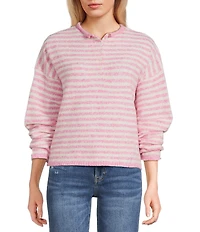 Things Between Piper Striped Partial Button-Front Sweater