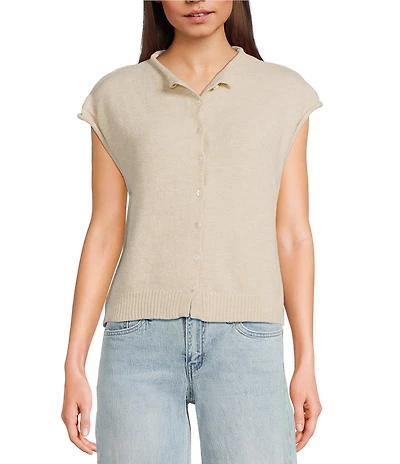 Things Between Solid Button Front Sweater Vest