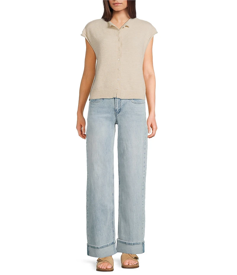 Things Between Solid Button Front Sweater Vest