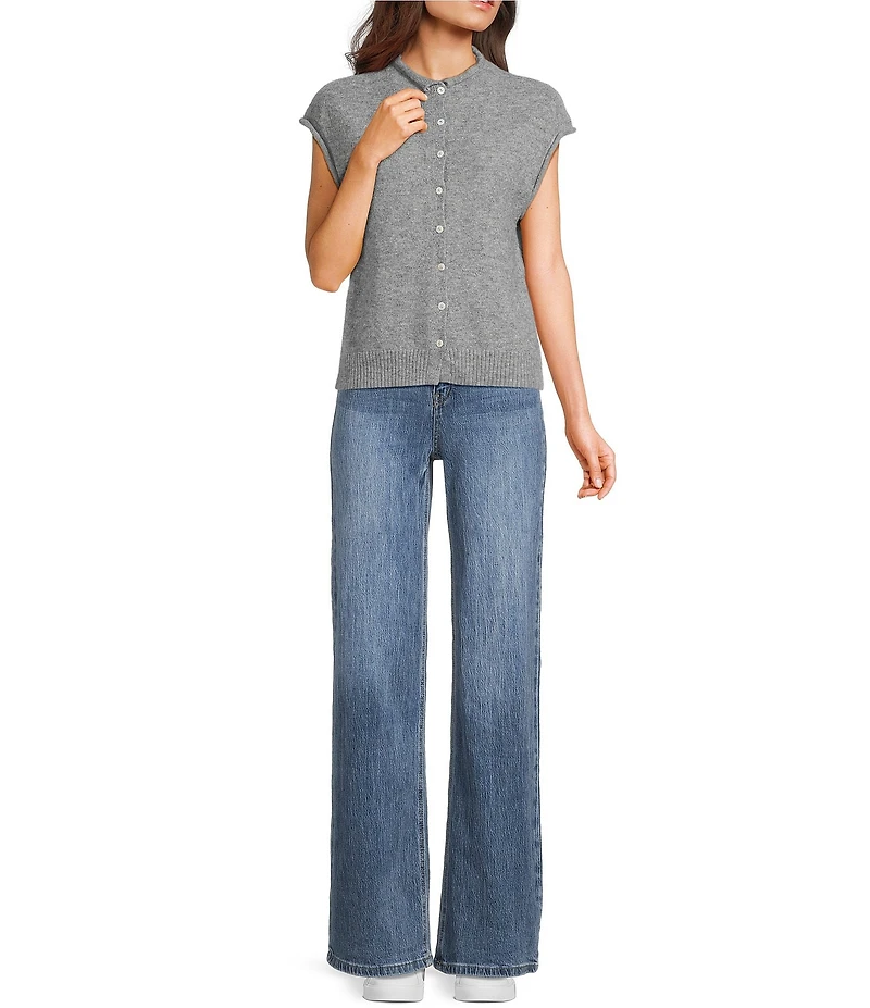 Things Between Solid Button Front Sweater Vest