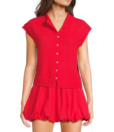 Things Between Solid Button Front Sweater Vest