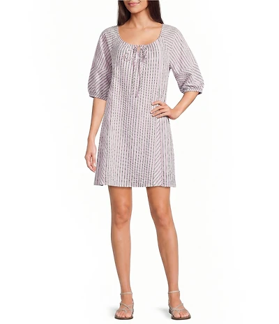 Things Between Stripe Seersucker Scoop Neck Mini Dress