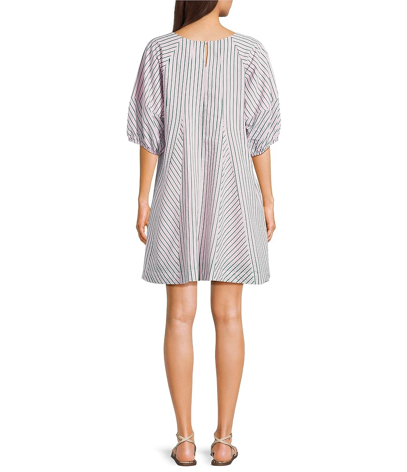 Things Between Stripe Seersucker Scoop Neck Mini Dress