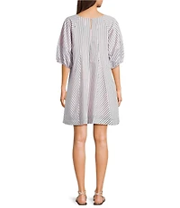 Things Between Stripe Seersucker Scoop Neck Mini Dress
