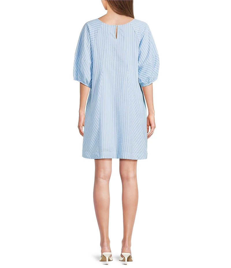 Things Between Stripe Seersucker Scoop Neck Mini Dress
