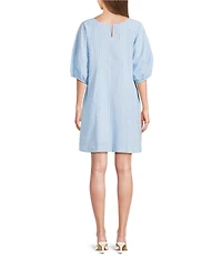 Things Between Stripe Seersucker Scoop Neck Mini Dress