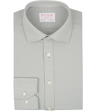 Thomas Pink Tailored Fit Spread Collar Solid Knit Dress Shirt