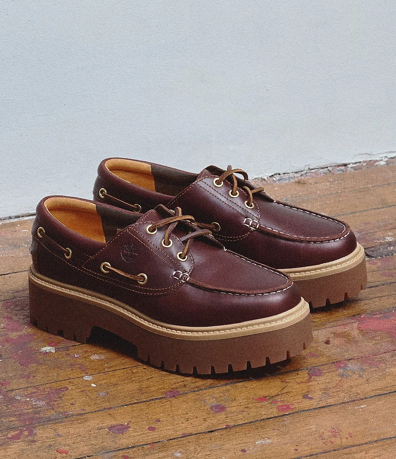 Timberland Women's Stone Street 3 Eye Leather Premium Platform Lug Sole Boat Shoes