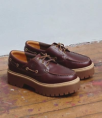 Timberland Women's Stone Street 3 Eye Leather Premium Platform Lug Sole Boat Shoes