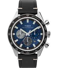 Timex Men's Waterbury Blue Quartz Chronograph Leather Strap Watch