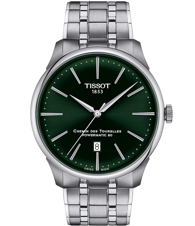 Tissot Men's Chemin Des Tourelles Powermatic 80 Automatic Green Dial Stainless Steel Bracelet Watch