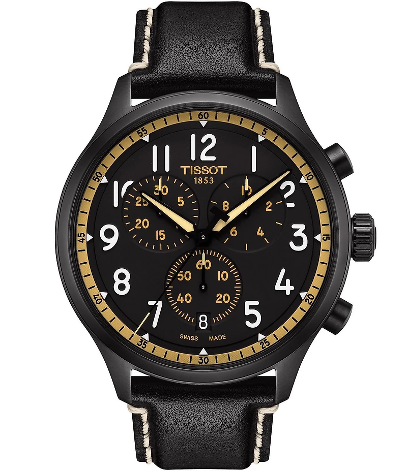 Tissot Men's Chrono XL Vintage Sport Collection Chronograph Black Leather Strap Watch
