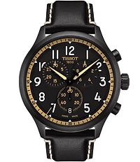 Tissot Men's Chrono XL Vintage Sport Collection Chronograph Black Leather Strap Watch