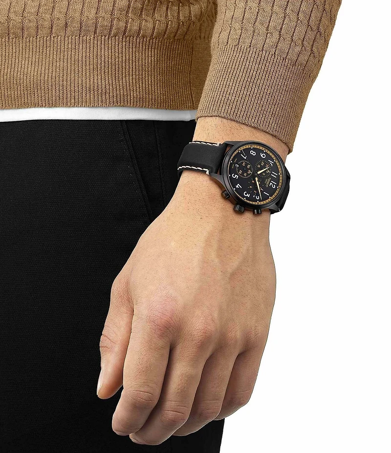 Tissot Men's Chrono XL Vintage Sport Collection Chronograph Black Leather Strap Watch