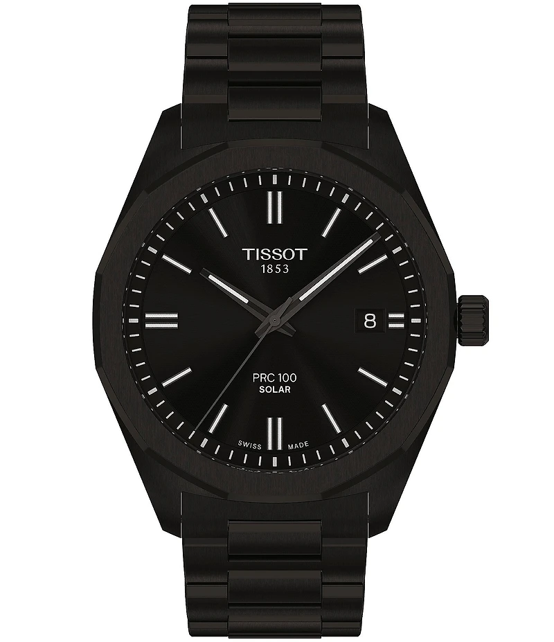 Tissot Men's PRC 100 Solar Quartz Automatic Black Tone Stainless Steel Bracelet Watch