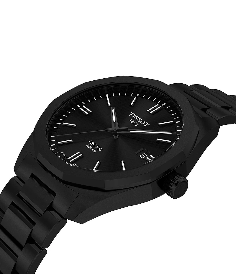 Tissot Men's PRC 100 Solar Quartz Automatic Black Tone Stainless Steel Bracelet Watch