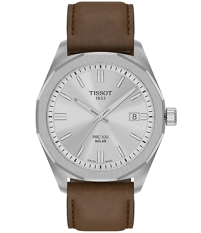 Tissot Men's PRC 100 Solar Solar Quartz Automatic Leather Strap Watch
