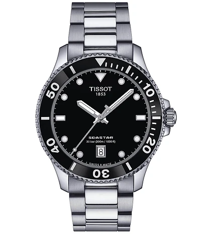 Tissot Men's Black Seastar 1000 Quartz Automatic Stainless Steel Bracelet Watch