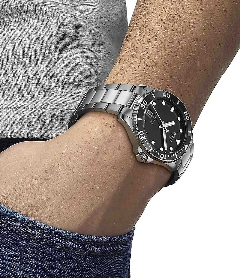 Tissot Men's Black Seastar 1000 Quartz Automatic Stainless Steel Bracelet Watch