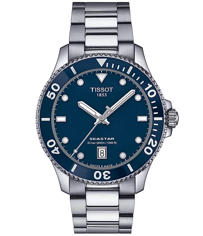 Tissot Men's Black Seastar 1000 Quartz Automatic Stainless Steel Bracelet Watch