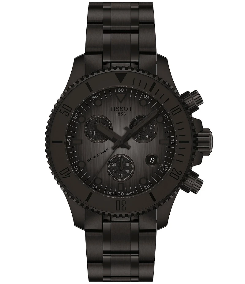 Tissot Men's Seastar 1000 Quartz Chronograph Black Tone Stainless Steel Bracelet Watch