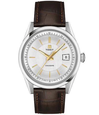 Tissot Men's Visodate Classic Traditional Collection Automatic Croco Leather Strap Watch