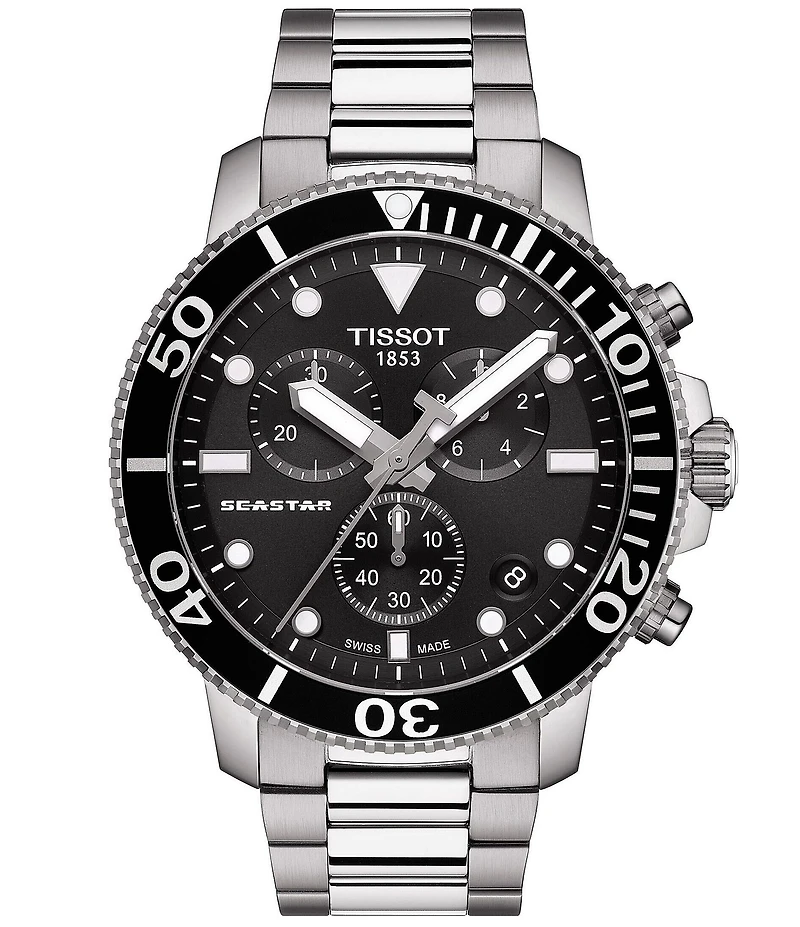 Tissot Men's Seastar 1000 Black Dial Chronograph Stainless Steel Watch
